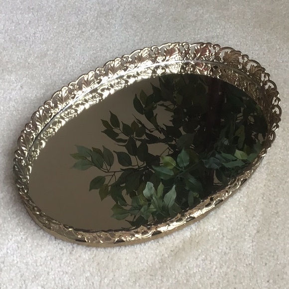 Vintage Gold-toned Mirror Vanity Tray, 13” x 9” - Picture 2 of 10